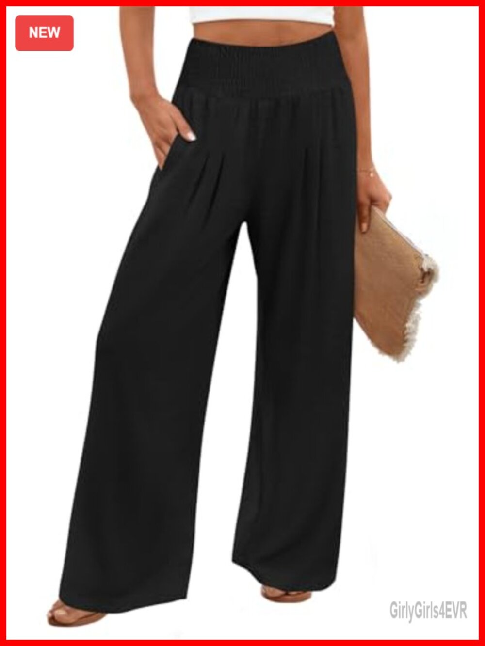 Wide Leg Palazzo Pants Flowy Elastic Waist Pockets